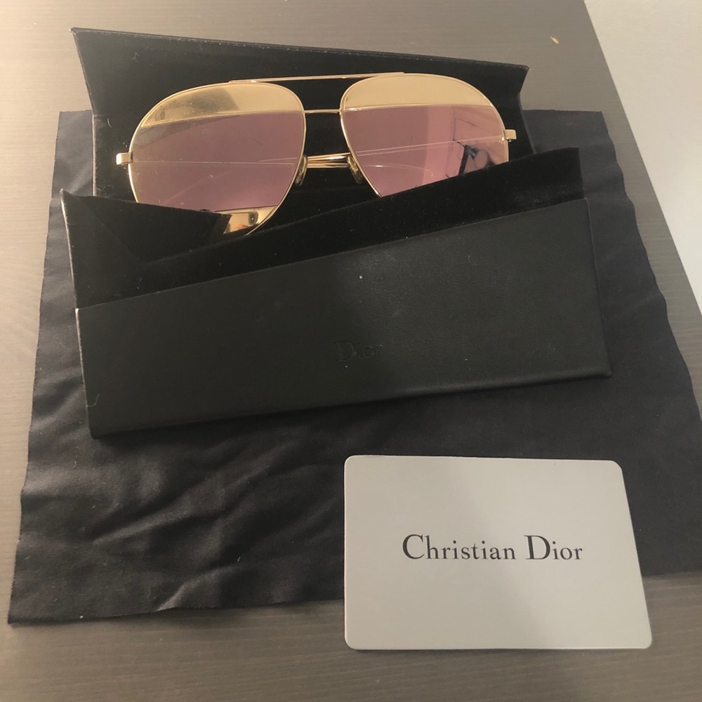 Dior Split Two-Tone Aviators: Reflective Gold/Pink